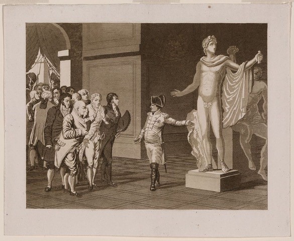 Napoleon Bonaparte förevisar Apollo Belvedere i Paris 1797.